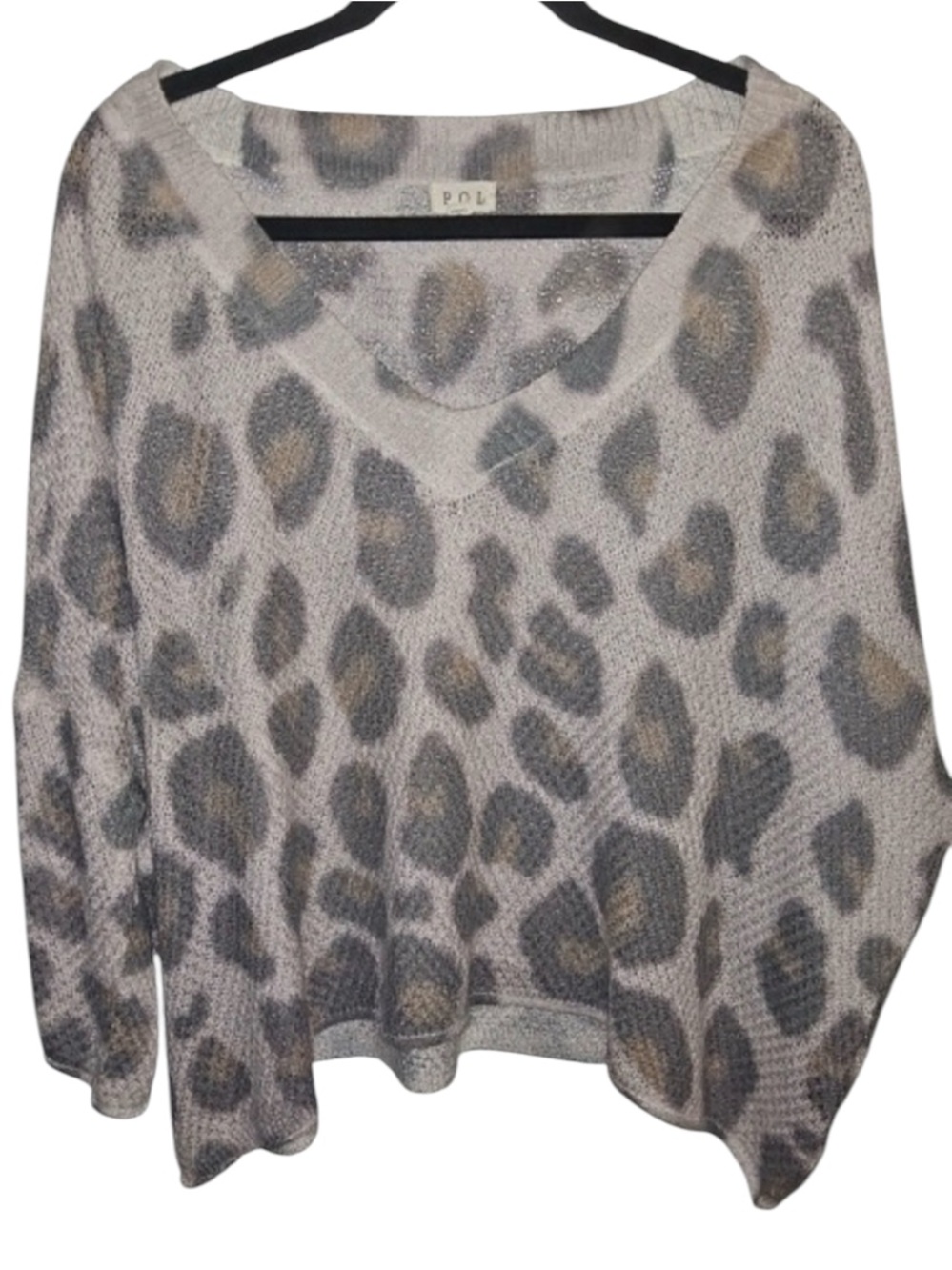 POL Animal Print Oversized V-Neck Boho Top W/ Dolman Sleeves